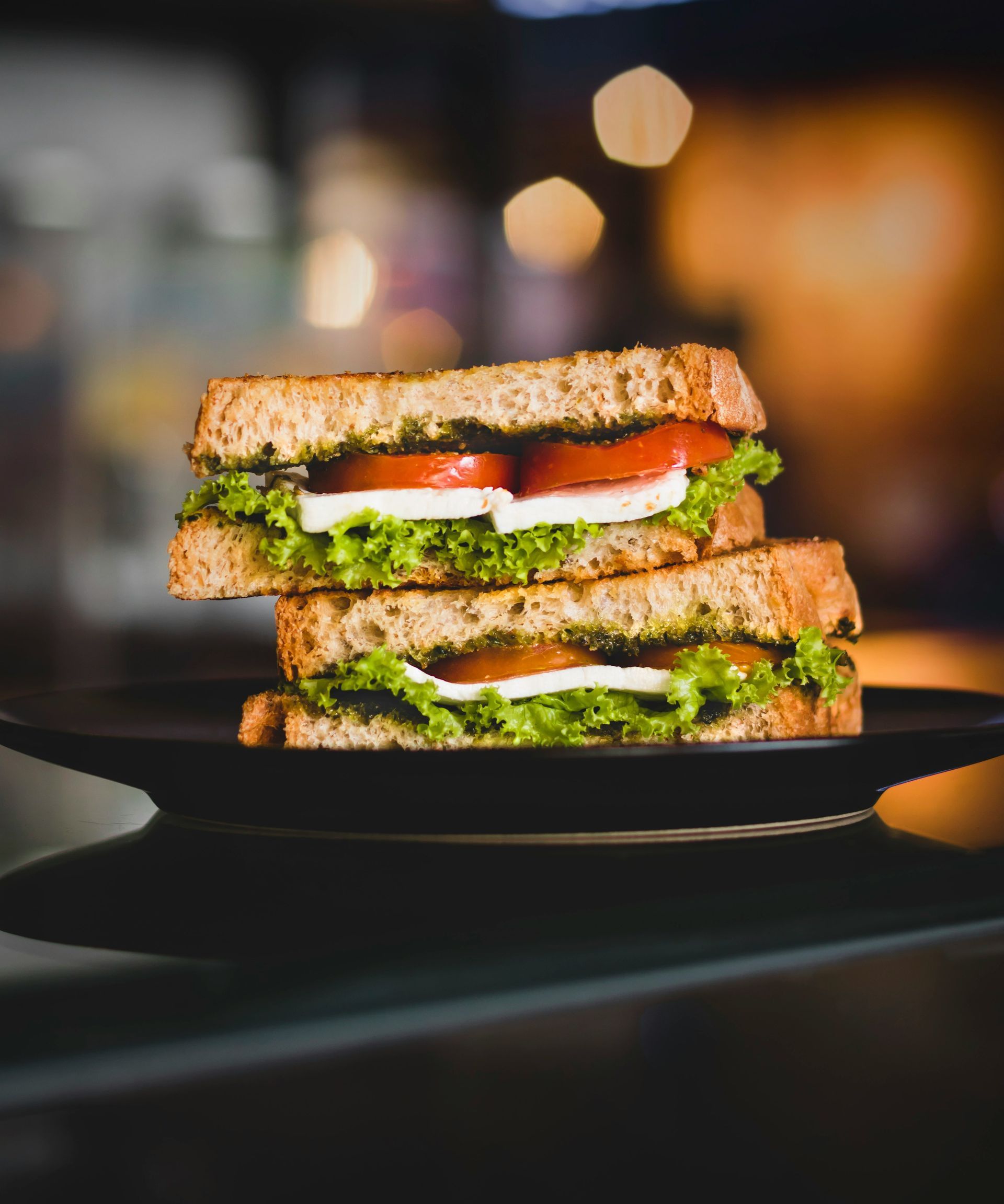 black plate with sandwich