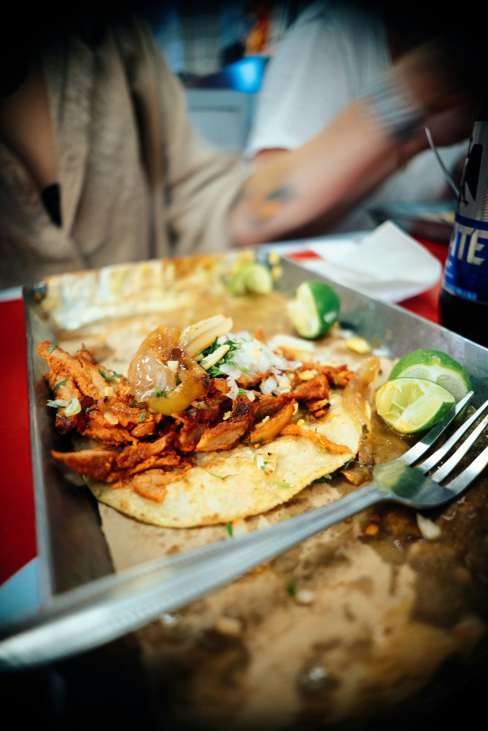 a close up of a plate of food with a fork